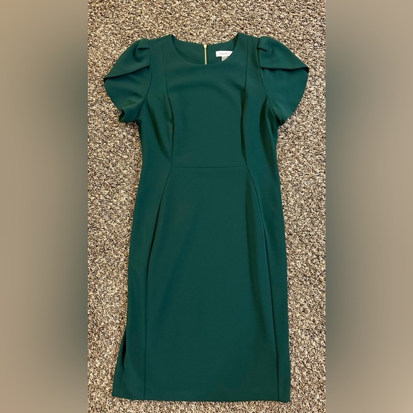 Calvin Klein Crew Neck Short Tulip Sleeve Solid Sheath Stretch Dress size 12 (L) - Picture 2 of 16